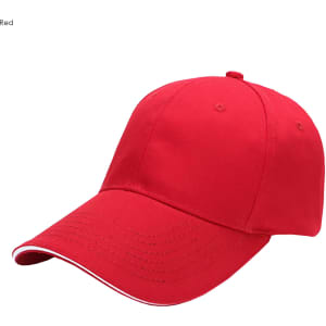 A red heavy acrylic sandwich cap featuring a curved brim and a logo on the front.