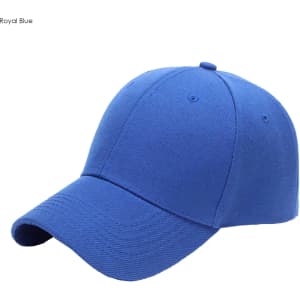 A royal blue heavy acrylic cap with six panels and a curved brim, featuring a logo on the front.