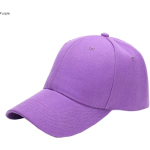 A purple six-panel heavy acrylic cap featuring a curved brim and a branding logo.