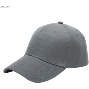 A dark grey heavy acrylic cap with a six-panel design and a curved brim, featuring a logo.