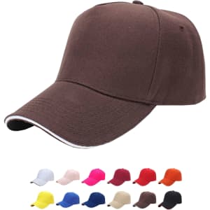 A brown heavy cotton sandwich cap with a curved brim, featuring various colour options displayed below.