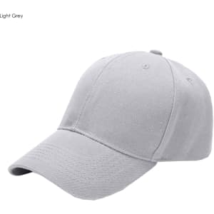 A light grey six-panel heavy cotton cap featuring a curved brim and a logo on the front.