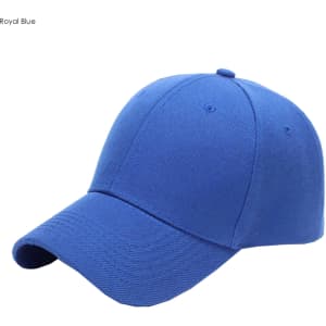 A royal blue six-panel heavy cotton cap with a curved brim and a logo on the front.
