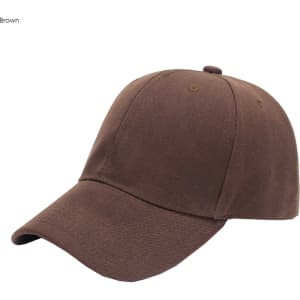 A brown six-panel heavy cotton cap featuring a curved brim and a plain design. It includes a logo on the front.