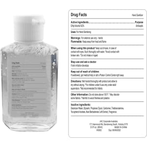 A clear 60ml hand sanitiser gel in a transparent bottle with a white lid, featuring a logo.
