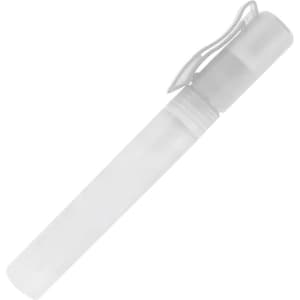 A clear 10ml hand sanitiser spray stick with a white cap and clip. It features a simple design for easy portability.