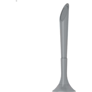 A grey plastic pen with a sleek design, featuring a rounded tip and a base for stability. The product has a logo.