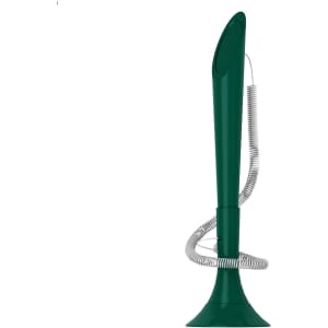 A green writing pen with a sleek design and a coiled silver grip, featuring a logo.