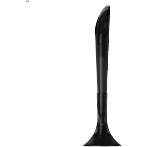 A plastic pen in a sleek, modern design, featuring a black colour and a rounded base. It has a logo on the side.