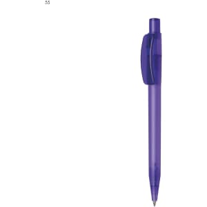 A plastic pen in translucent purple with a clip and push mechanism. The pen features a branding logo.