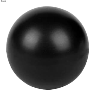 A black stress ball with a smooth, matte surface. The ball is round and features a simple design without branding.