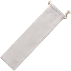A drawstring pouch made of light-coloured fabric, featuring tied ends. Ideal for packaging small items.