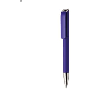 A purple plastic pen with a sleek design and a metallic tip, featuring a clip on the cap.