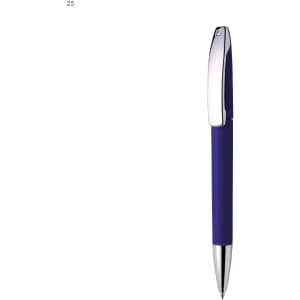 A purple metal pen with a silver clip and tip, featuring a sleek design and a branding logo.
