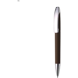 A metal pen in brown with a silver clip and tip, featuring a sleek design and a logo on the barrel.