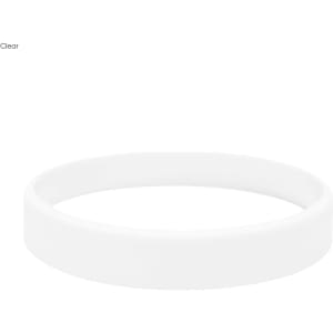 A white silicone wristband with an embossed design, featuring a logo. Suitable for exhibitions and events.