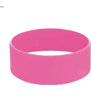 A pink silicone wristband with a smooth finish, suitable for events and exhibitions.