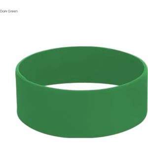 A dark green silicone wristband with a smooth, rounded design. It features a logo.