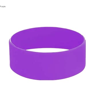 A purple silicone wristband, featuring a solid colour design and a smooth finish. It has a logo on it.