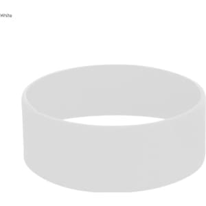 A large white silicone wristband with a smooth finish. It features a simple design and includes a logo.
