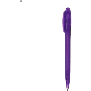 A purple plastic pen with a sleek design and a clip at the top. The pen has a logo on it.