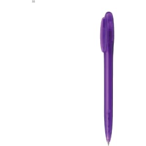 A plastic pen in a vibrant purple colour, featuring a sleek design and a clip for easy attachment.