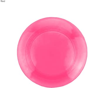 A round, bright pink plastic button magnet with a smooth surface and a flat back.