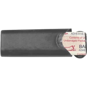 A sleek black bandage case with a compartment for adhesive bandages, featuring a rounded opening.
