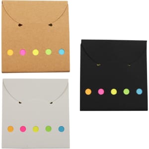 Three envelopes in brown, white, and black, each featuring colourful dots. Each has a logo on the front.