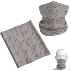A Coolmax bandana in grey featuring a repeated logo pattern, suitable for kids' headwear.