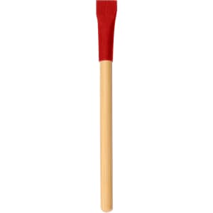 A bamboo pencil with a red eraser tip, featuring a smooth wooden shaft and a tapered end.