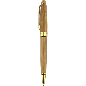 A bamboo pen crafted with a gold-tone clip and accents, showcasing a natural wood finish.