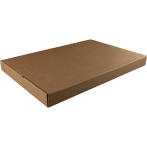 A plain brown cardboard box with a flat design and a simple closure mechanism.