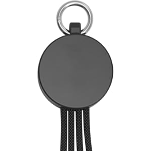 A drink bottle opener in black, featuring a ring attachment and a charging cable.