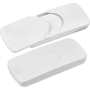 A white car sun visor tissue box with a hinged lid, designed for easy access to tissues. It has a sleek, minimalist design.