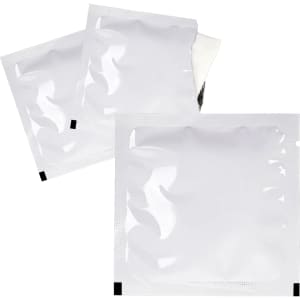 Three individual packets containing wet wipes, each with a transparent design and white interior.