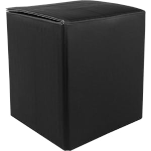 A black box with a flat top and open flap, designed for packaging or storage purposes.