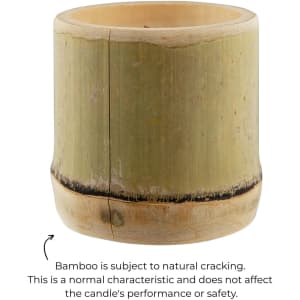 A bamboo candle holder with a natural finish and visible cracks. Features a rustic, eco-friendly design.