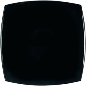 A compact mirror in a sleek black case with a shiny finish and a subtle logo on the surface.