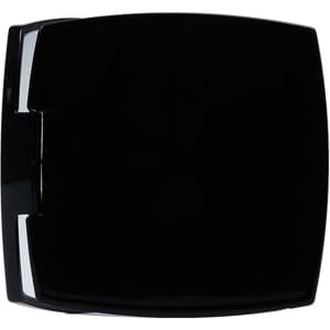 A compact mirror in a sleek black design with a simple, modern shape. It features a reflective interior and a brand logo.