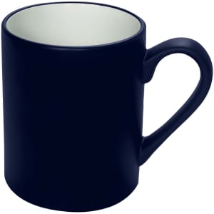 A coffee mug featuring a navy exterior and a contrasting interior, with a smooth finish and a sturdy handle.