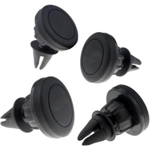 A set of four black car mobile holders designed to clip into air vents, featuring a simple, minimalist design.