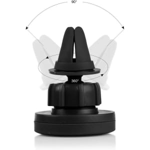 A black car mobile holder with adjustable features, allowing for 360° rotation and 90° tilt, designed for phone support.