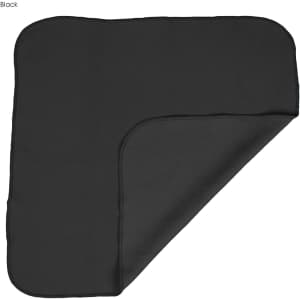 A black cooling face cloth with a textured surface, folded at one corner, featuring a logo.