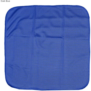 A dark blue cooling face cloth with a textured surface, suitable for outdoor leisure activities. It features a logo.