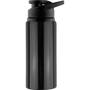 A drink bottle in sleek black, featuring a spout lid and a simple cylindrical design. It has a logo on the side.