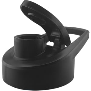 A drink bottle lid in black, featuring a flip-top design and a built-in handle for easy carrying.