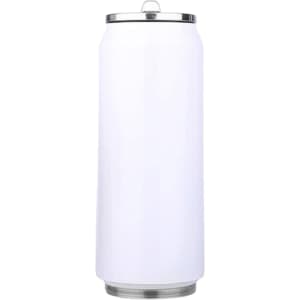 A drink bottle in a sleek white design with a silver lid, featuring a branding logo.