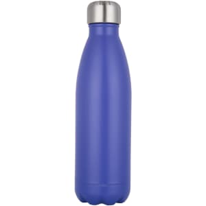A drink bottle in a vibrant blue shade with a sleek, insulated metal design and a silver-coloured lid.