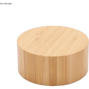 A bamboo drink bottle with a round, smooth surface and natural wood finish, featuring no handle and a logo.